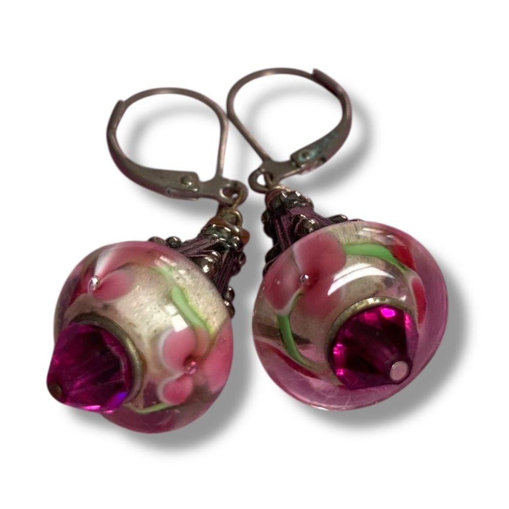 Elegant Pink and Silver Drop Earrings - Picture 5 of 9